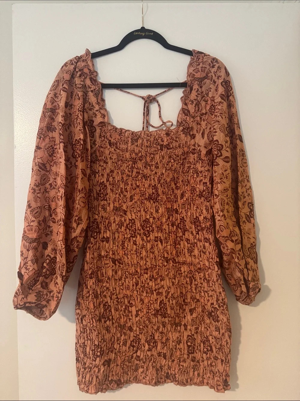Free People Rust Floral Smocked Mini Dress